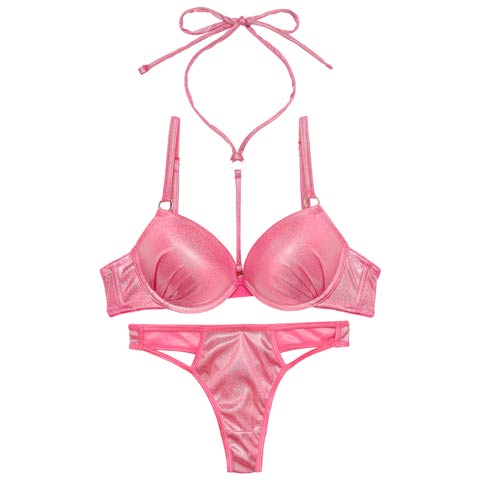 【Tバック】[2way]オーロララメスパークルブラジャー&Tバックショーツ[推し][人気](ピンク-B65/ショーツM)