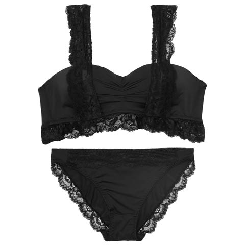 7/9新作!【EFサイズ】フリルレーシィギャザーブラジャー&フルバックショーツ[推し](ブラック-E70/ショーツM)