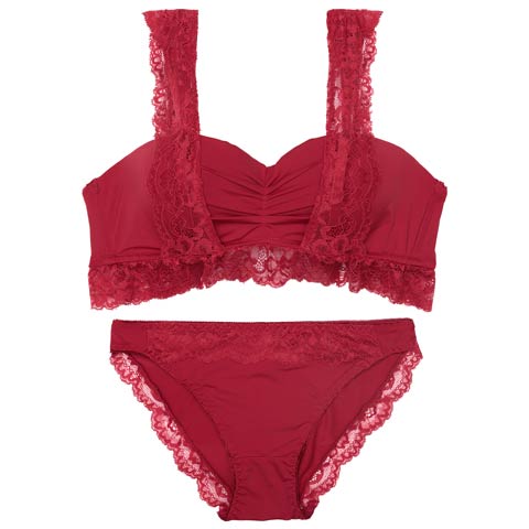 7/9新作!【EFサイズ】フリルレーシィギャザーブラジャー&フルバックショーツ[推し](レッド-E70/ショーツM)