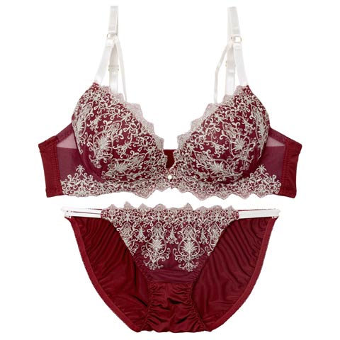 8/18新作!ダマスクディープストリングブラジャー&フルバックショーツ[推し][人気](レッド-A70/ショーツM)