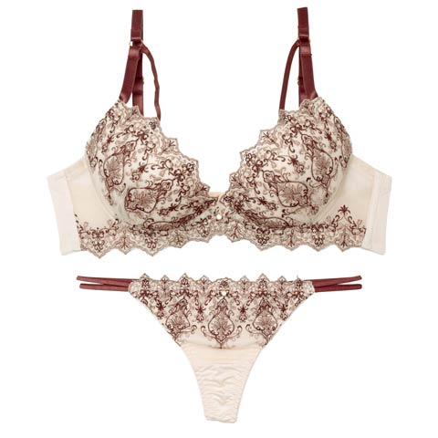 8/18新作!【Tバック】ダマスクディープストリングブラジャー&Tバックショーツ[推し][人気](クリーム-A70/ショーツM)