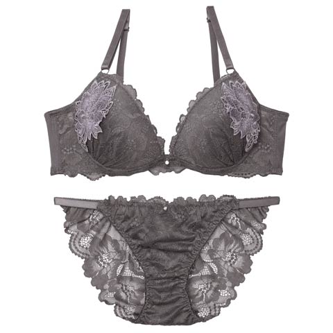 8/29新作!ミスティックレーシィピオニー育乳ブラジャー&バック透けフルバックショーツ[推し][人気](グレー-A70/ショーツM)