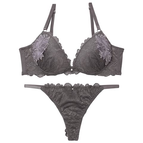 8/29新作!【Tバック】ミスティックレーシィピオニー育乳ブラジャー&バック透けTバックショーツ[推し][人気](グレー-A70/ショーツM)