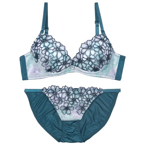 8/8新作!グラデーションモーヴフラワーブラジャー&フルバックショーツ[推し][人気](グリーン-A70/ショーツM)