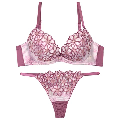 8/8新作!【Tバック】グラデーションモーヴフラワーブラジャー&Tバックショーツ[推し][人気](パープル-A70/ショーツM)