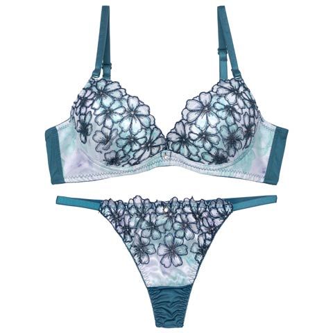 8/8新作!【Tバック】グラデーションモーヴフラワーブラジャー&Tバックショーツ[推し][人気](グリーン-A70/ショーツM)