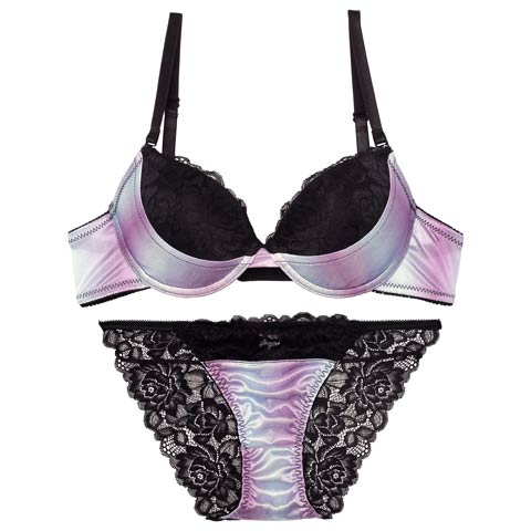 8/16再販!マーブルグラデーションレースブラジャー&バック透けフルバックショーツ[推し][人気](パープル-B65/ショーツM)