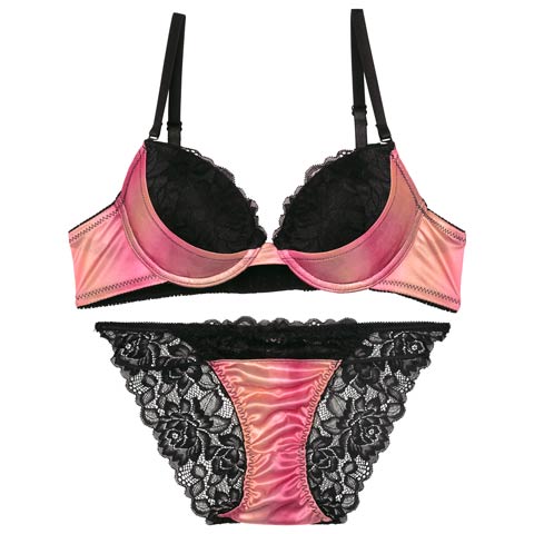 8/16再販!マーブルグラデーションレースブラジャー&バック透けフルバックショーツ[推し][人気](ピンク-B65/ショーツM)