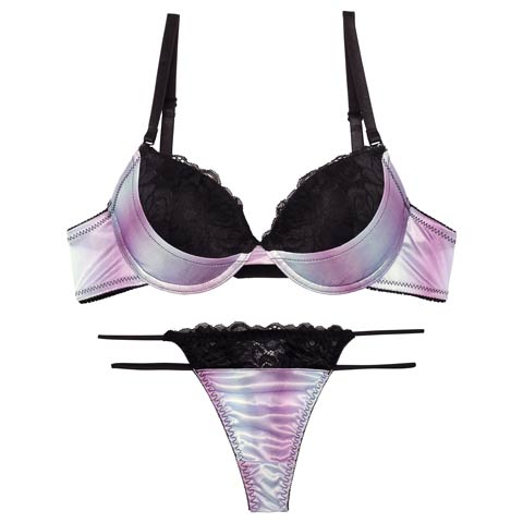 8/16再販!【Tバック】マーブルグラデーションレースブラジャー&Tバックショーツ[推し][人気](パープル-B65/ショーツM)