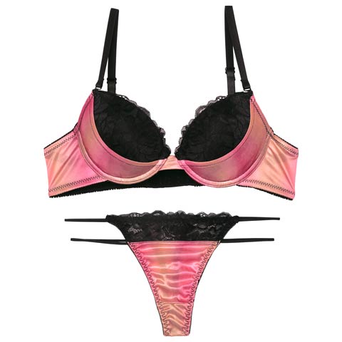 8/16再販!【Tバック】マーブルグラデーションレースブラジャー&Tバックショーツ[推し][人気](ピンク-B65/ショーツM)