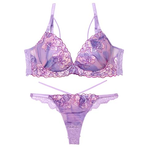 8/22新作!【Tバック】【三上悠亜着用】ルミエールフラワースカラップブラジャー&バック透けTバックショーツ[推し][人気](パープル-B65/ショーツM)