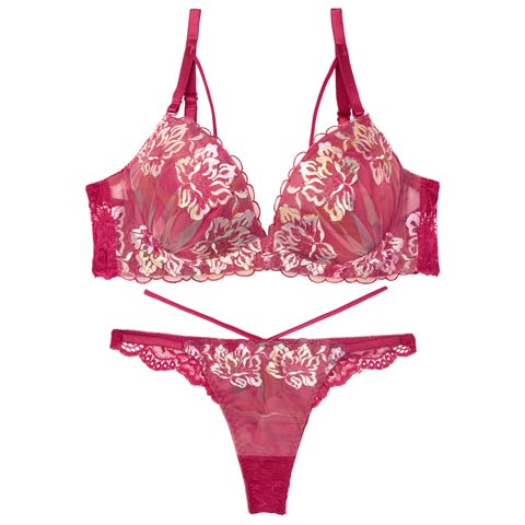 8/22新作!【Tバック】【三上悠亜着用】ルミエールフラワースカラップブラジャー&バック透けTバックショーツ[推し][人気](レッド-B65/ショーツM)