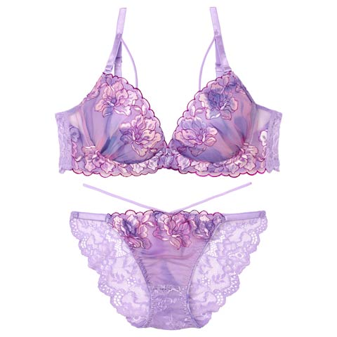 8/22新作!【EFサイズ】【三上悠亜着用】ルミエールフラワースカラップブラジャー&バック透けフルバックショーツ[推し](パープル-E70/ショーツM)