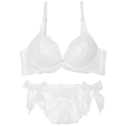 9/11再販!【かとゆり着用】モノトーンプティチュール育乳脇高ブラジャー&サイド紐バック透けフルバックショーツ[推し][人気](ホワイト-B65/ショーツM)