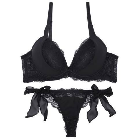 8/13再販!【Tバック】【かとゆり着用】モノトーンプティチュール育乳ブラジャー&サイド紐バック透けTバックショーツ[推し][人気](ブラック-B65/ショーツM)