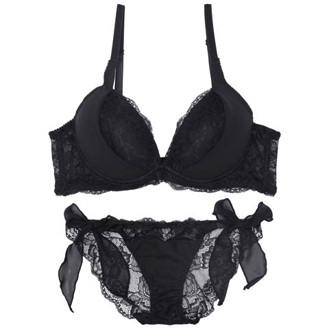 7/28新作!【EFサイズ】【かとゆり着用】モノトーンプティチュール育乳ブラジャー&サイド紐バック透けフルバックショーツ[推し](ブラック-E70/ショーツM)