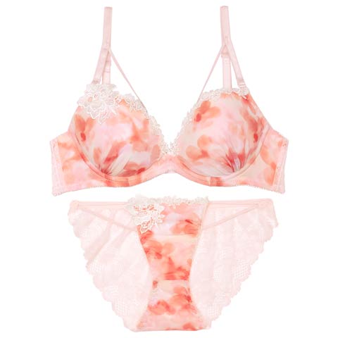 8/20新作!ミスティブロッサムコードブラジャー&バック透けフルバックショーツ[推し][人気](ピンク-B65/ショーツM)