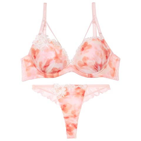 8/20新作!【Tバック】ミスティブロッサムコードブラジャー&バック透けTバックショーツ[推し][人気](ピンク-B65/ショーツM)