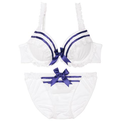 8/4新作!【かとゆり着用】キュートマリンセーラーブラジャー&フルバックショーツ[推し][人気](ホワイト-B65/ショーツM)