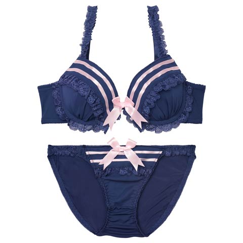 8/4新作!【かとゆり着用】キュートマリンセーラーブラジャー&フルバックショーツ[推し][人気](ネイビー-B65/ショーツM)