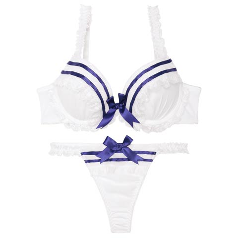 8/4新作!【Tバック】【かとゆり着用】キュートマリンセーラーブラジャー&Tバックショーツ[推し][人気](ホワイト-B65/ショーツM)