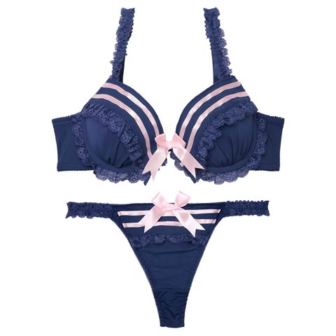 8/4新作!【Tバック】【かとゆり着用】キュートマリンセーラーブラジャー&Tバックショーツ[推し][人気](ネイビー-B65/ショーツM)