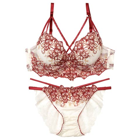 11/18再販!【EFサイズ】ラグジュアリーブルームストリングブラジャー&バック透けフルバックショーツ[推し](アイボリー-E70/ショーツM)