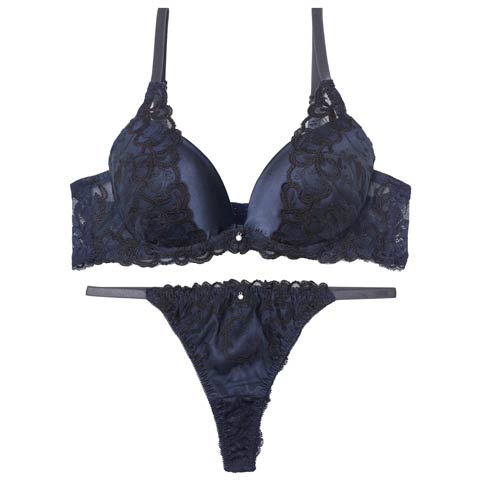 10/3新作!【Tバック】ブリリアントアイビーブラジャー&バック透けTバックショーツ[推し][人気](ネイビー-A70/ショーツM)