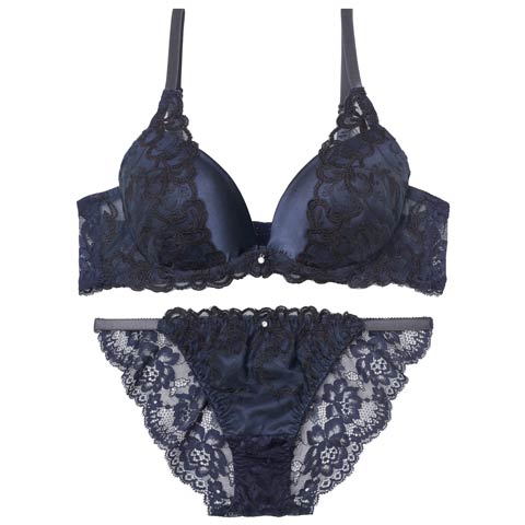 10/3新作!【EFサイズ】ブリリアントアイビーブラジャー&バック透けフルバックショーツ[推し](ネイビー-E70/ショーツM)