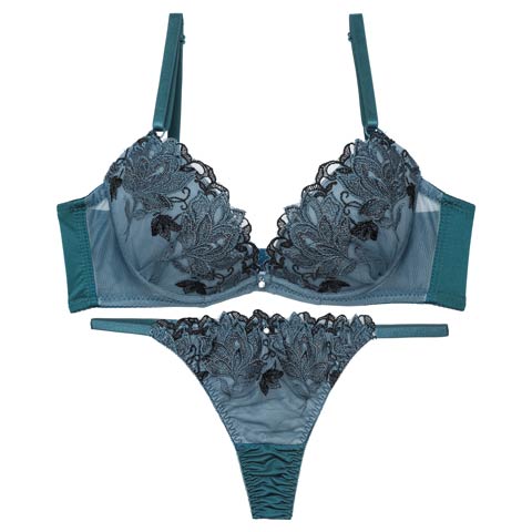 10/8新作!【Tバック】マスカレードディープフラワー育乳ブラジャー&Tバックショーツ[推し][人気](グリーン-A70/ショーツM)