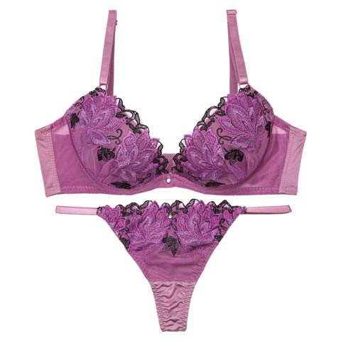 10/8新作!【Tバック】マスカレードディープフラワー育乳ブラジャー&Tバックショーツ[推し][人気](パープル-A70/ショーツM)