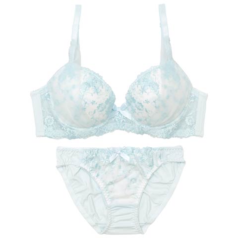 11/11再販!パステルフラワーチュール育乳ブラジャー&フルバックショーツ[推し][人気](サックス-B65/ショーツM)