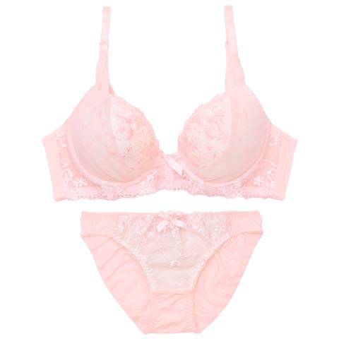 11/11再販!パステルフラワーチュール育乳ブラジャー&フルバックショーツ[推し][人気](ピンク-B65/ショーツM)
