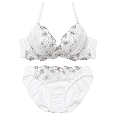 10/22新作!モノトーンフルールシフォンブラジャー&フルバックショーツ[推し][人気](ホワイト-B65/ショーツM)