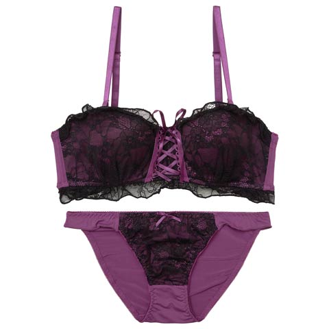 10/1新作![4way]ドーリーレースアップフリルブラジャー&フルバックショーツ[推し][人気](パープル-B65/ショーツM)