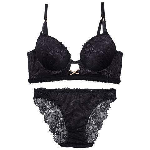 11/21新作!【三上悠亜着用】シャドウレースビジューホール育乳脇高ブラジャー&バック透けフルバックショーツ[推し][人気](ブラック-B65/ショーツM)