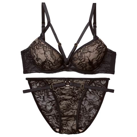 3/13新作!ドラマティックコードレースブラジャー&バック透けフルバックショーツ[推し][人気](ブラック-B65/ショーツM)