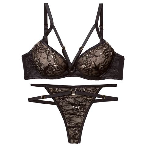 3/13新作!【Tバック】ドラマティックコードレースブラジャー&バック透けTバックショーツ[推し][人気](ブラック-B65/ショーツM)
