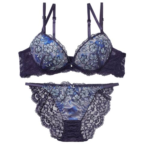 11/14新作!ルミエールディープフラワーブラジャー&バック透けフルバックショーツ[推し][人気](ネイビー-A70/ショーツM)