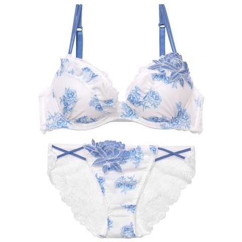 10/18再販!【三上悠亜着用】トワルドジュイブルームブラジャー&バック透けフルバックショーツ[推し][人気](ブルー-B65/ショーツM)