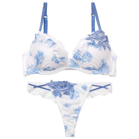 10/18再販!【Tバック】【三上悠亜着用】トワルドジュイブルームブラジャー&バック透けTバックショーツ[推し][人気](ブルー-B65/ショーツM)