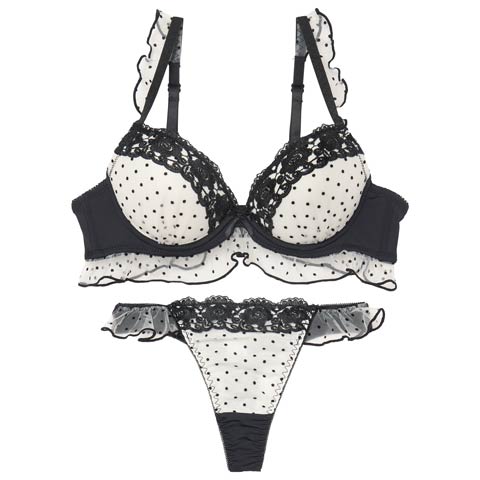 11/3新作!【Tバック】ロマンスドットフリルブラジャー&Tバックショーツ[推し][人気](アイボリー-B65/ショーツM)