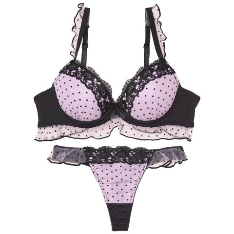 11/3新作!【Tバック】ロマンスドットフリルブラジャー&Tバックショーツ[推し][人気](パープル-B65/ショーツM)