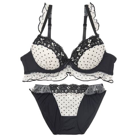 10/13新作!【EFサイズ】ロマンスドットフリルブラジャー&フルバックショーツ[推し](アイボリー-E70/ショーツM)