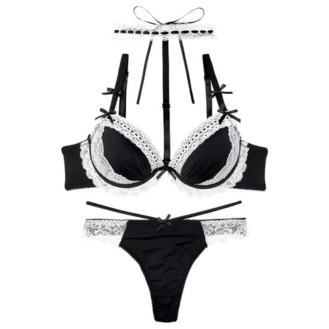 9/19新作!【Tバック】ゴシックレースチョーカーブラジャー&Tバックショーツ[推し][人気](ブラック-B65/ショーツM)