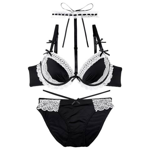 9/19新作!【EFサイズ】ゴシックレースチョーカーブラジャー&フルバックショーツ[推し](ブラック-E70/ショーツM)