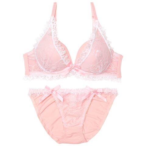 10/18再販!ラブリーパステルフリルブラジャー&フルバックショーツ[推し][人気](ピンク-B65/ショーツM)