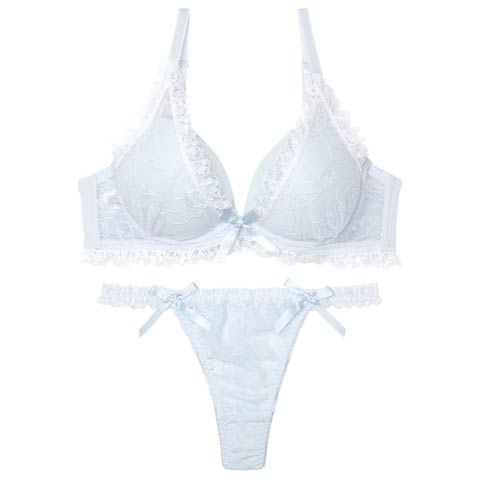 10/13新作!【Tバック】ラブリーパステルフリルブラジャー&Tバックショーツ[推し][人気](サックス-B65/ショーツM)