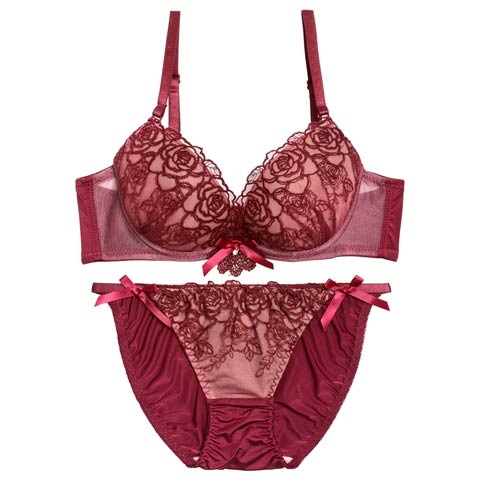 12/1新作!【三上悠亜着用】ルミエールリボンローズブラジャー&フルバックショーツ[推し][人気](ワインレッド-A70/ショーツM)