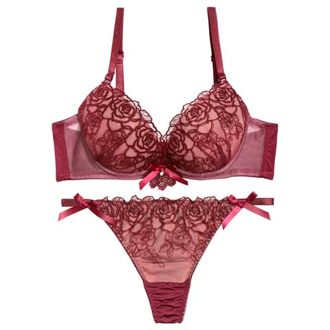12/1新作!【Tバック】【三上悠亜着用】ルミエールリボンローズブラジャー&Tバックショーツ[推し][人気](ワインレッド-A70/ショーツM)